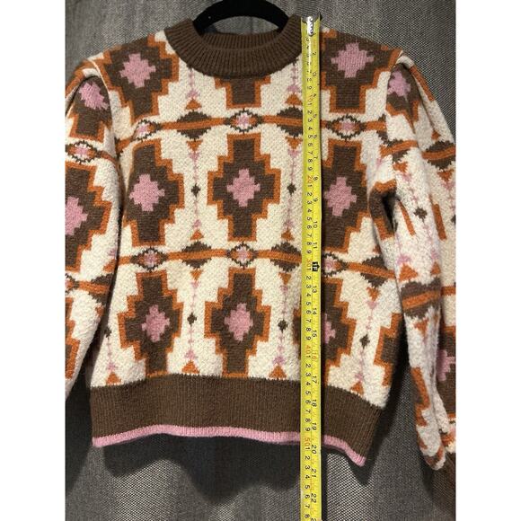 Women’s Cider Sweater Wool Multicolor Brown Pink Retro Look Pleated Shoulder- S - Picture 3 of 4